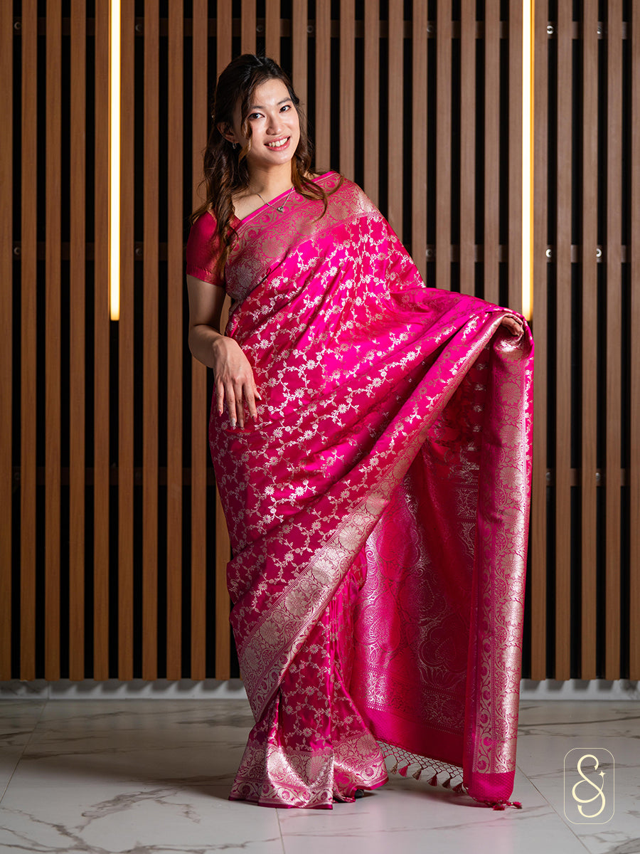 Hot Pink Banarasi Saree