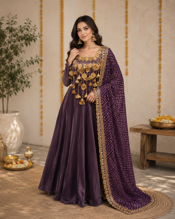 Jaipuri Embroidered Silk Organza Anarkali