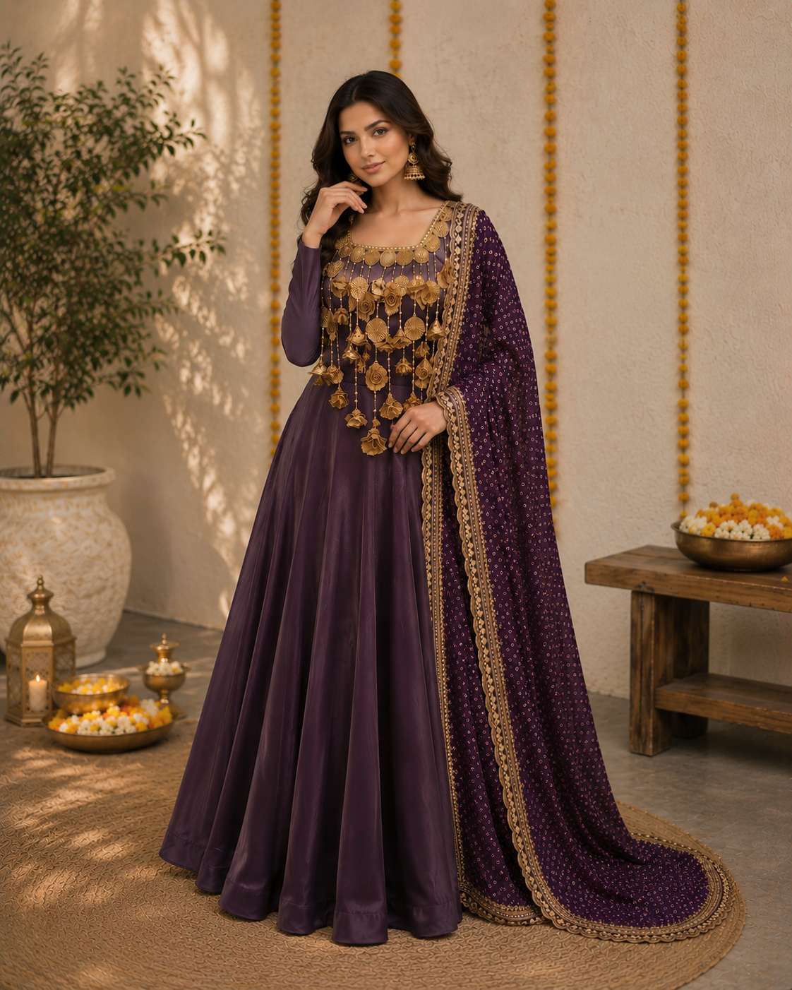 Jaipuri Embroidered Silk Organza Anarkali