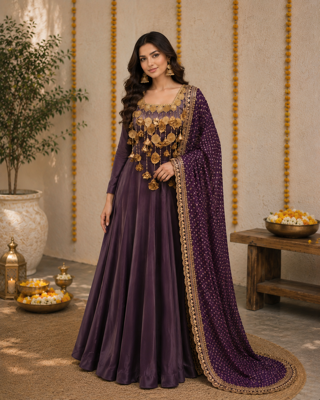 Jaipuri Embroidered Silk Organza Anarkali