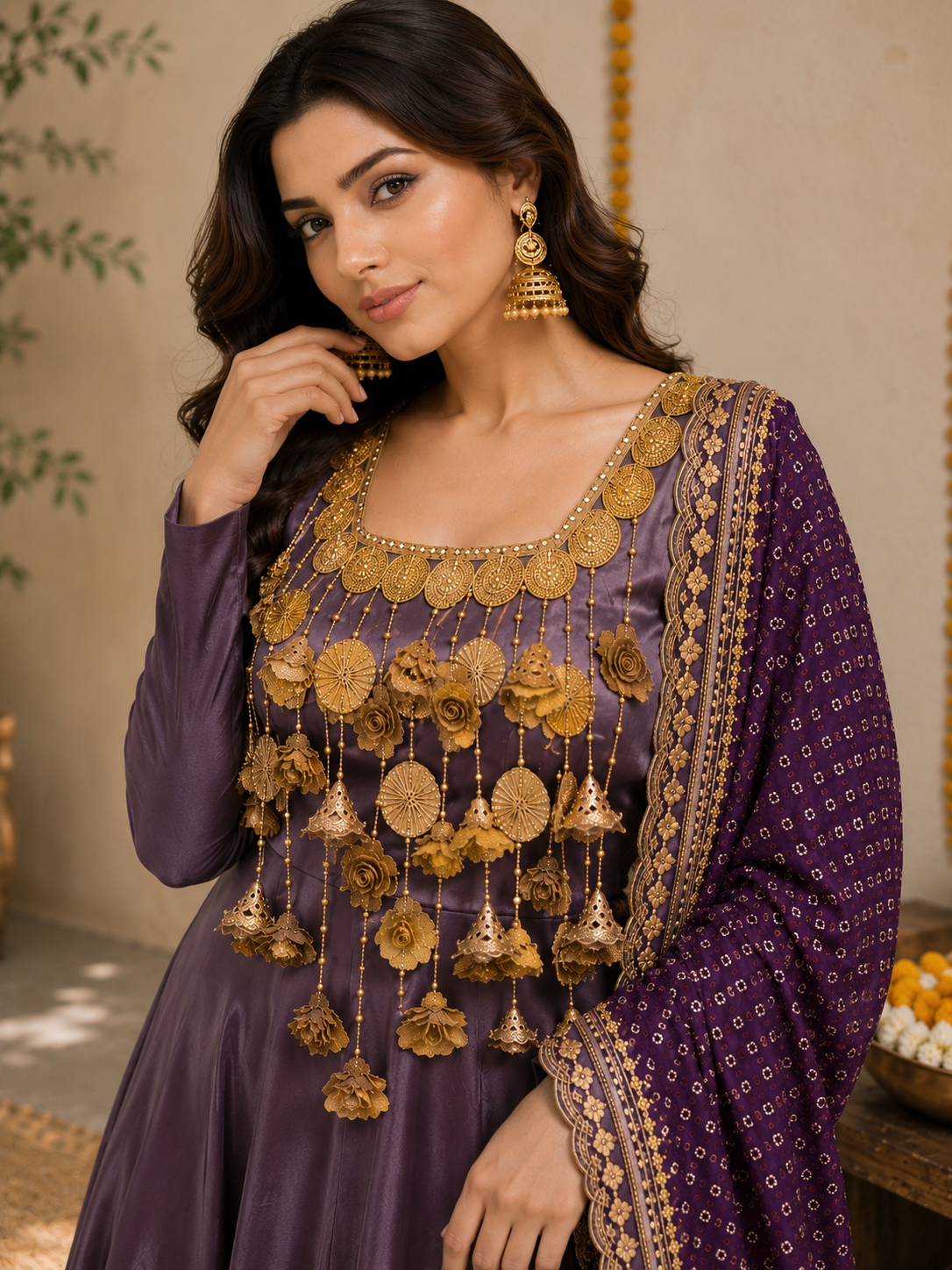 Jaipuri Embroidered Silk Organza Anarkali