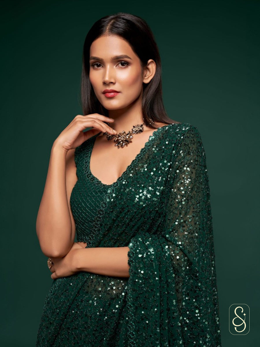 Elegant Sequin Saree Set