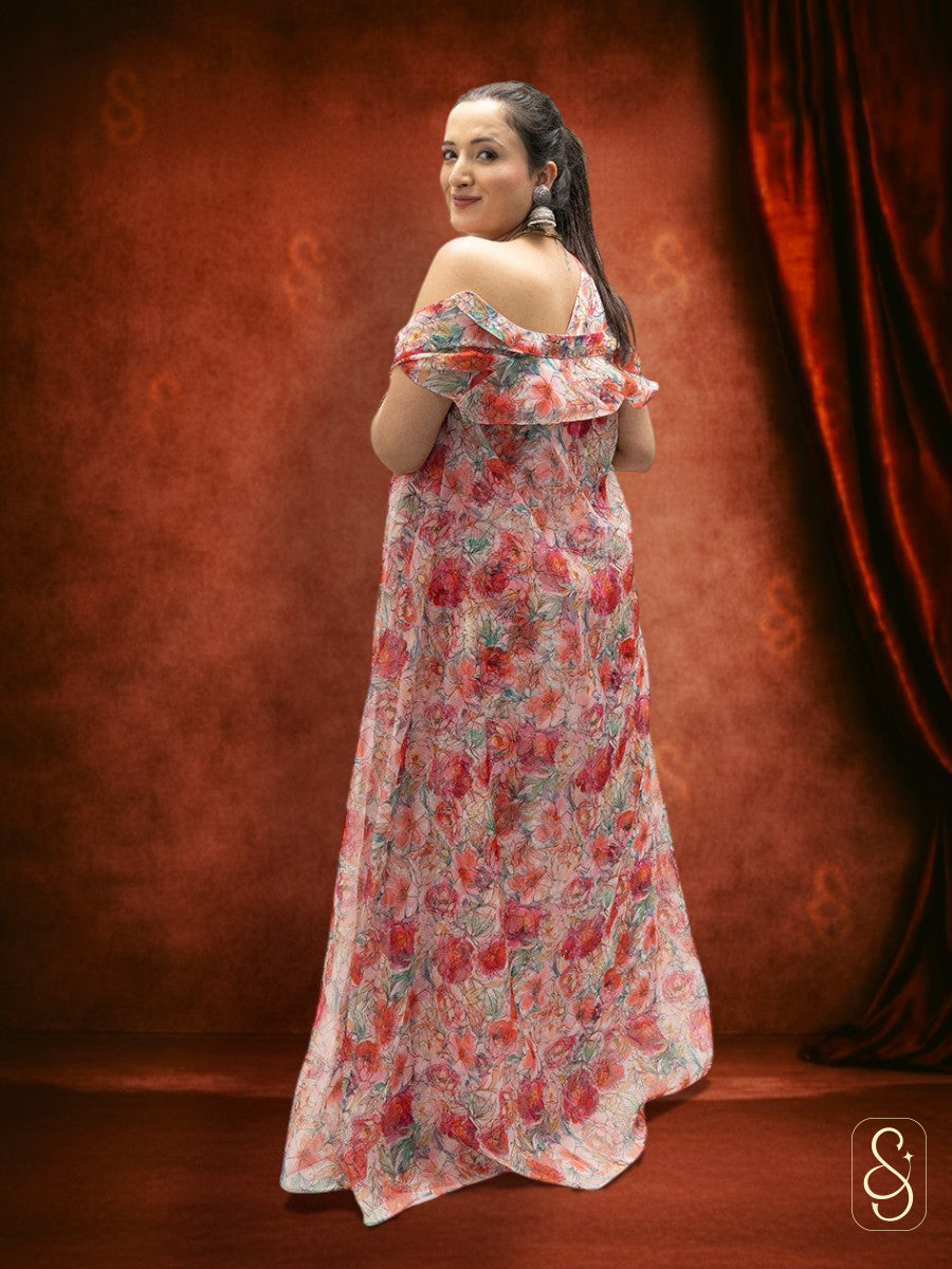 Satin One-Shoulder Dress with Organza Jacket