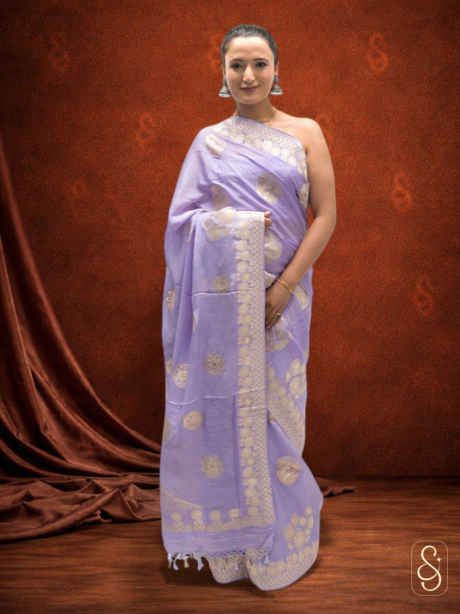 Lavendar Banarasi Chinon saree