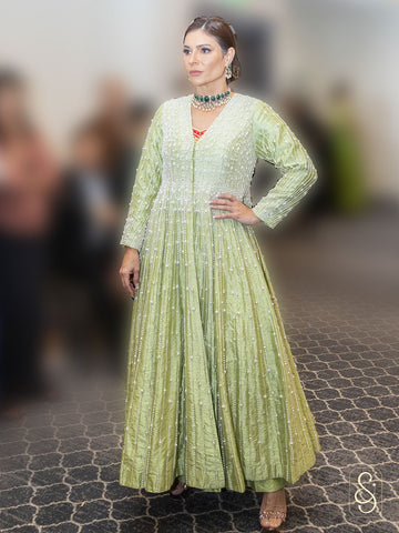 Raw Silk Pearl Work Jacket Set