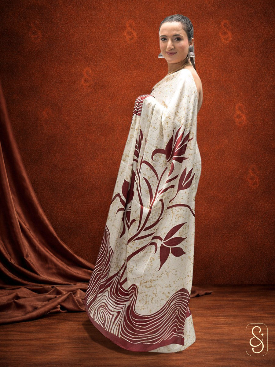 Leafy Print Satin Silk Saree