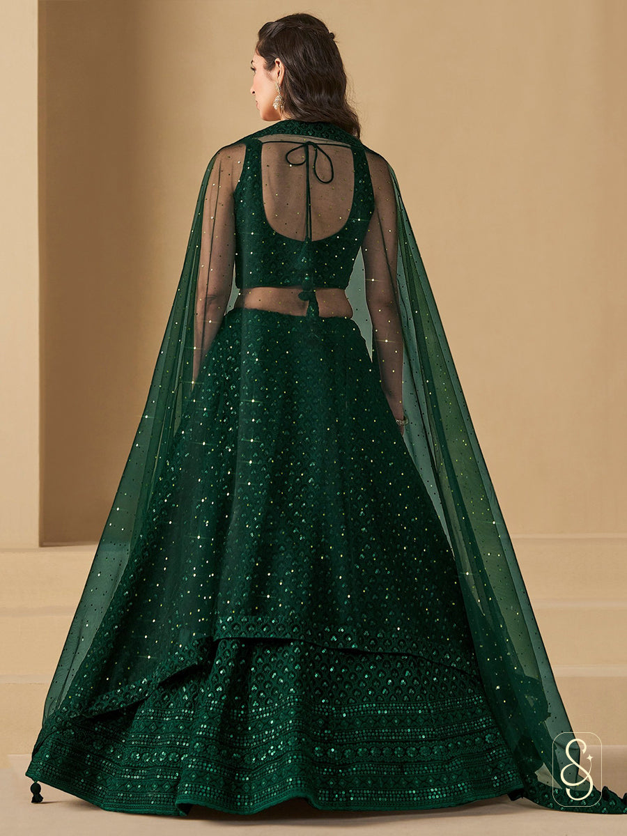 Emerald Georgette Embroidered Lehenga