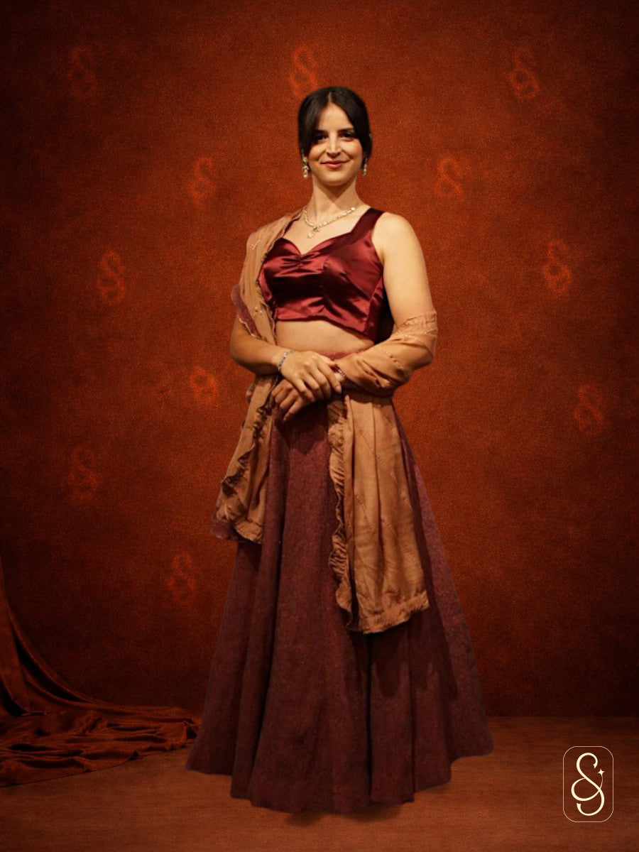 Maroon Lurex Lehenga Set