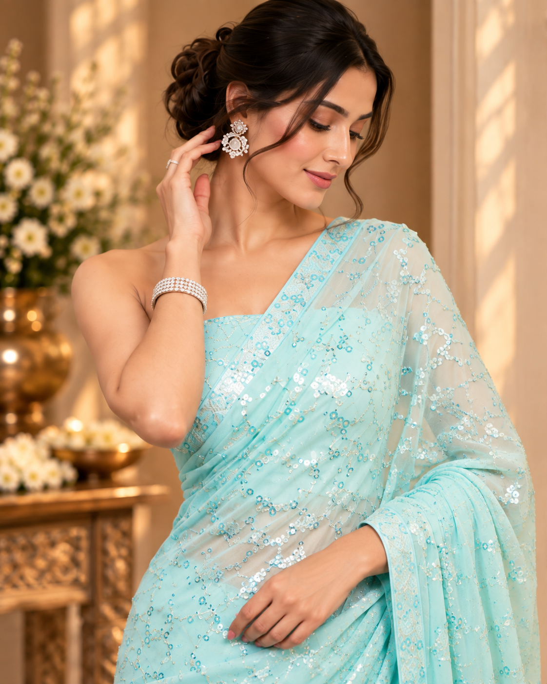 Stunning Blue Sequin Saree