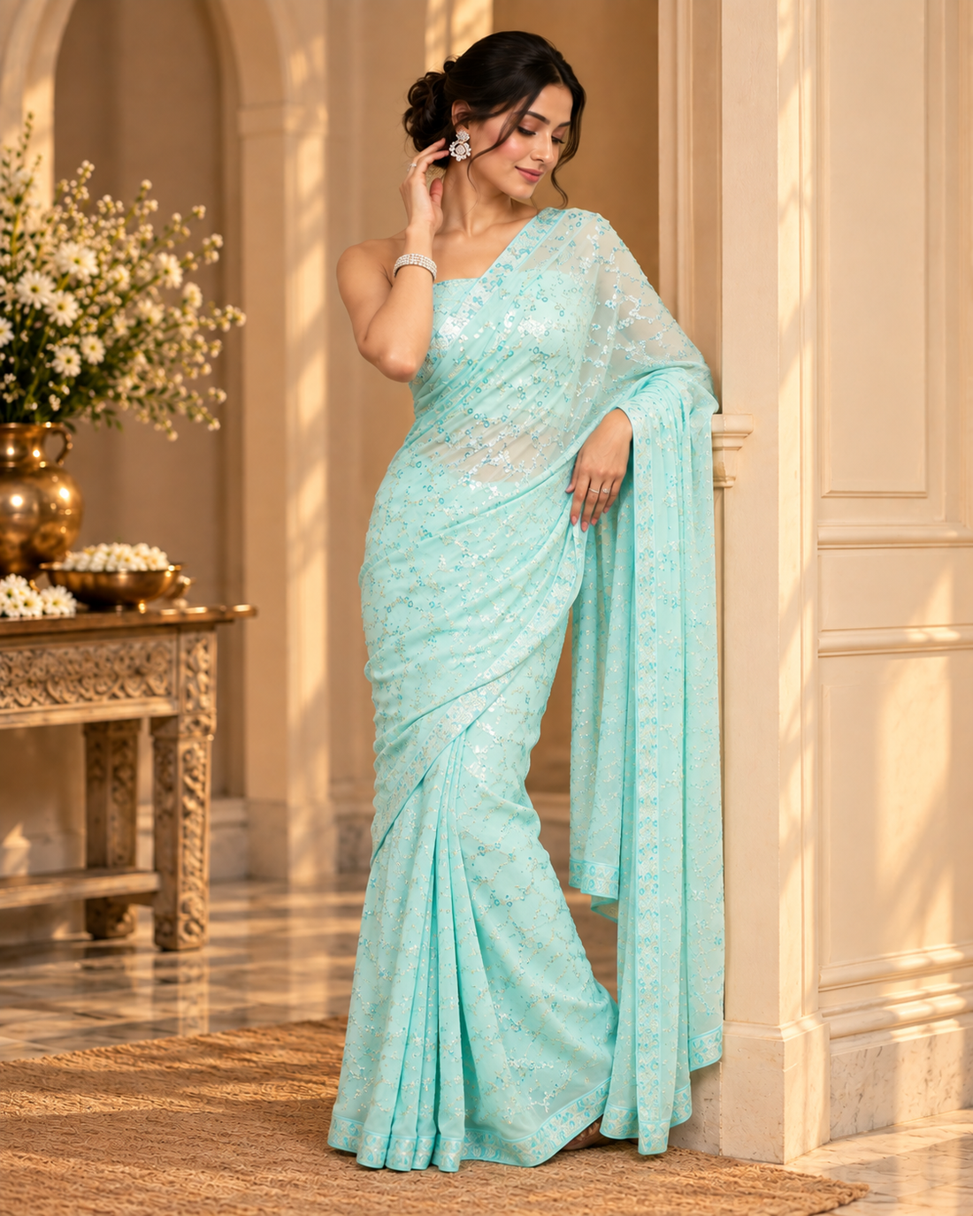 Stunning Blue Sequin Saree
