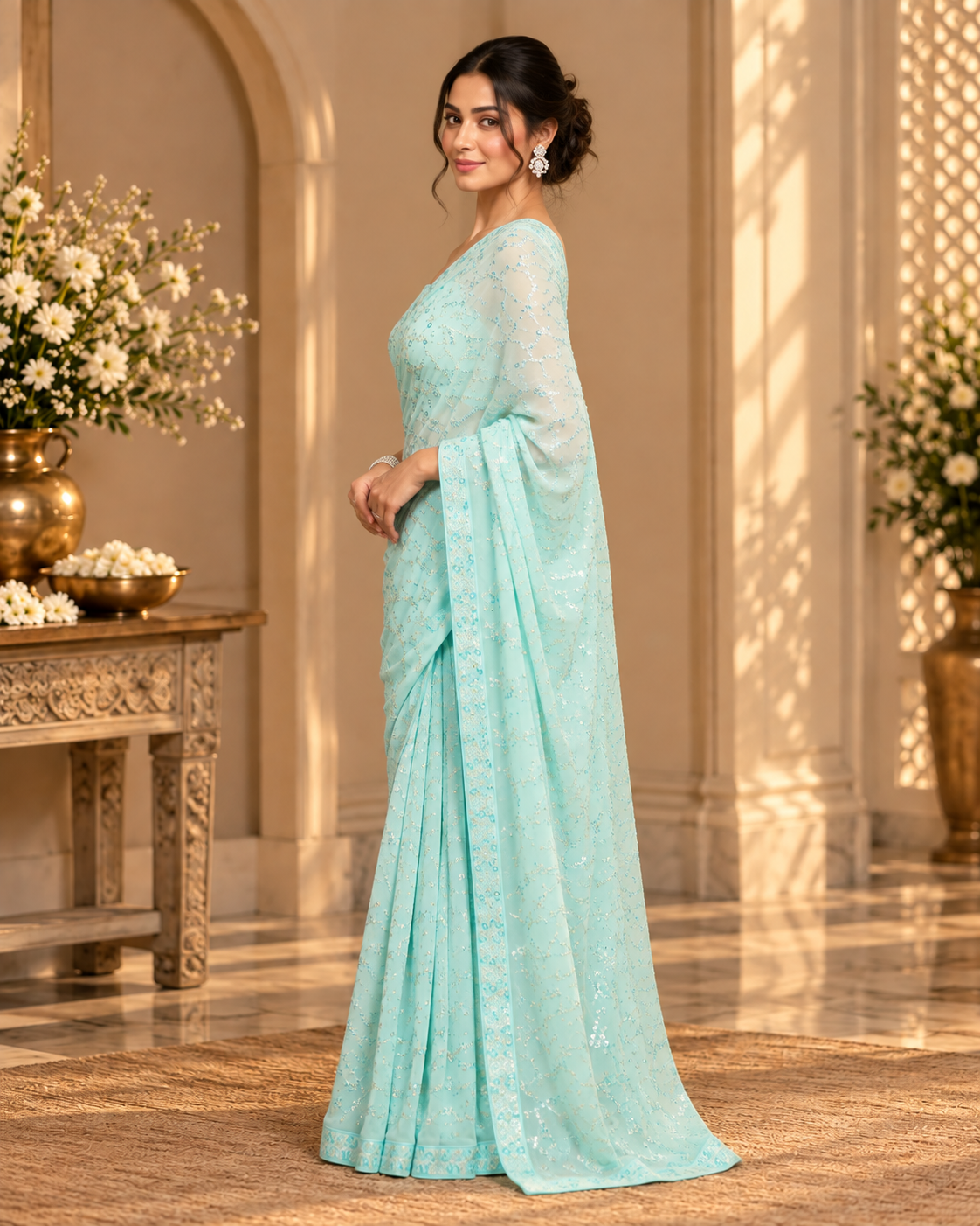 Stunning Blue Sequin Saree