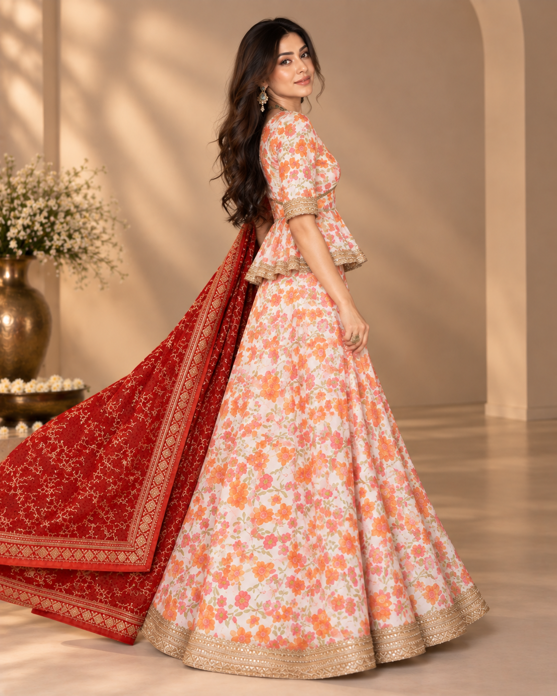 Printed Satin Silk Lehenga