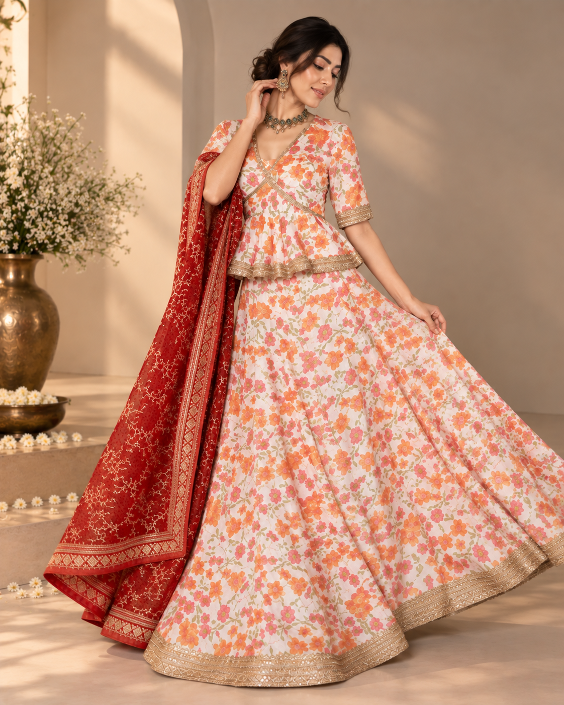 Printed Satin Silk Lehenga