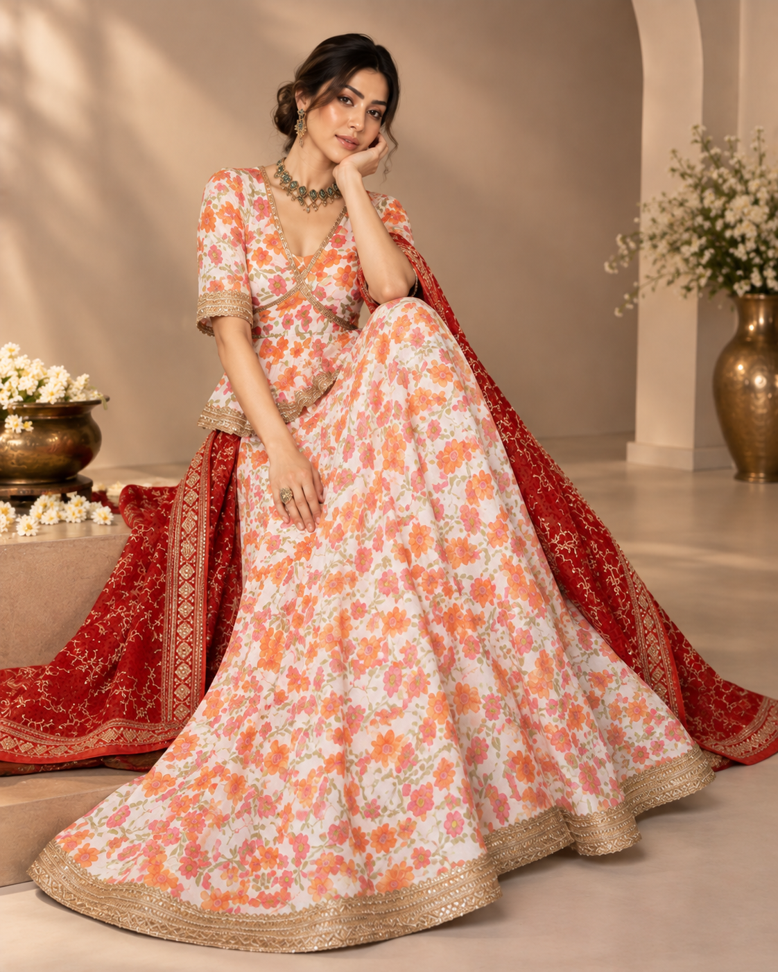 Printed Satin Silk Lehenga