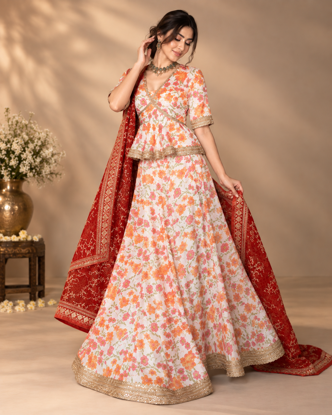 Printed Satin Silk Lehenga