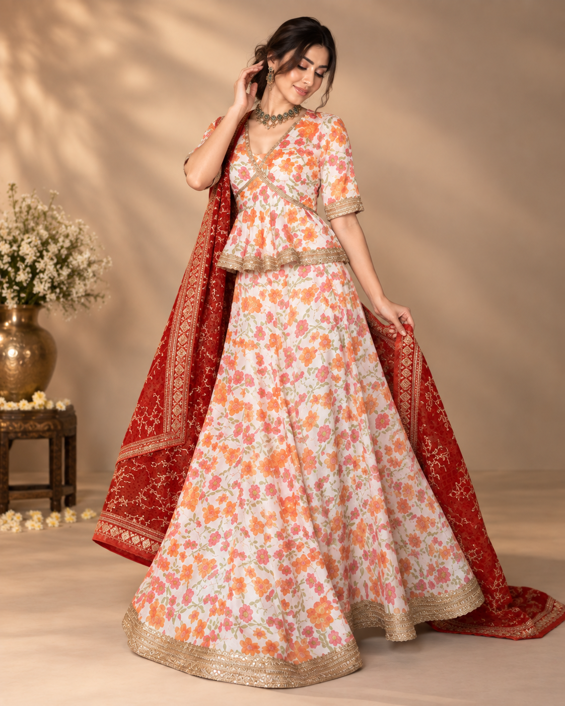 Printed Satin Silk Lehenga
