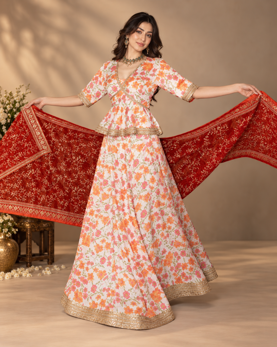 Printed Satin Silk Lehenga