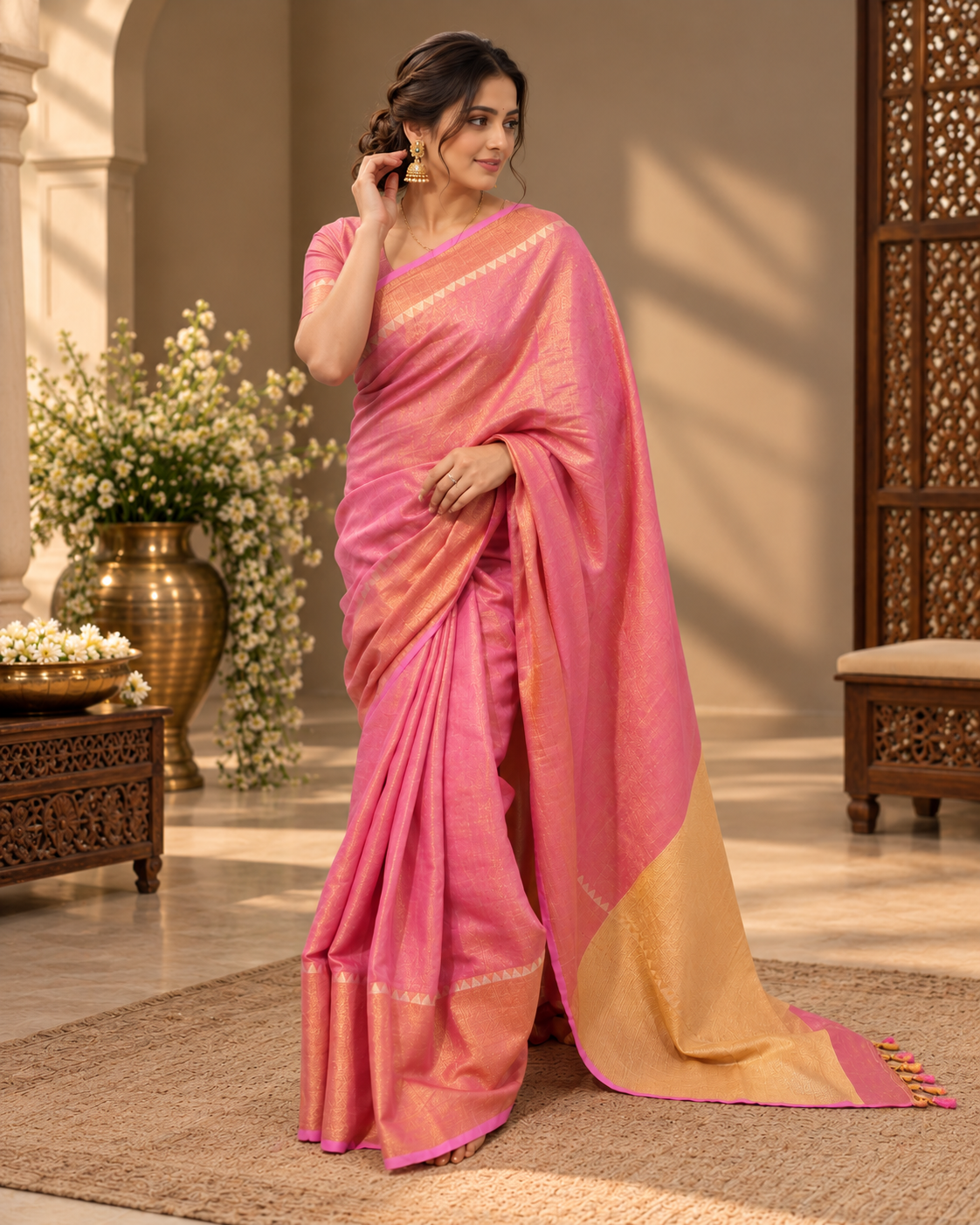 lavender pink lilen shimmer saree
