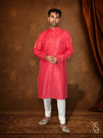Pink Cotton Silver-Lined Kurta