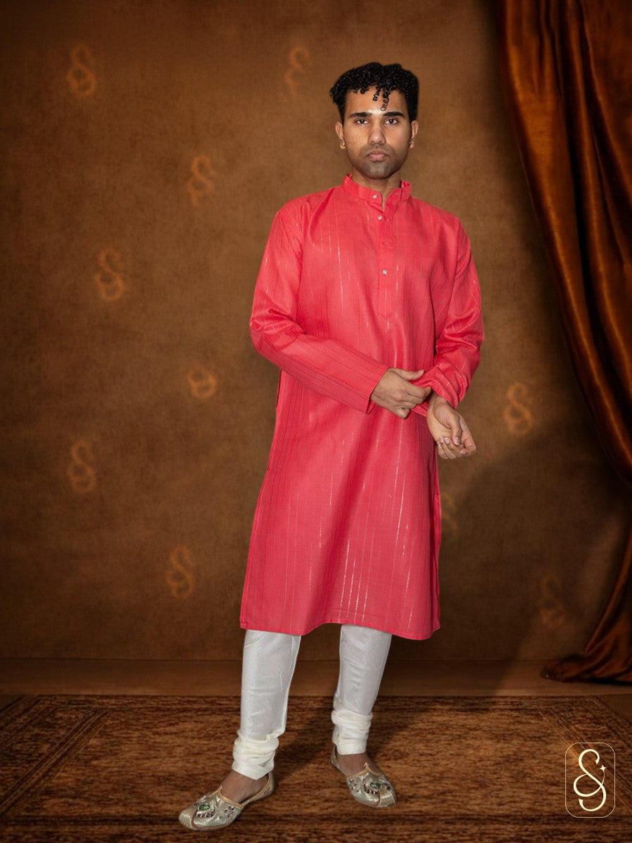 Pink Cotton Silver-Lined Kurta