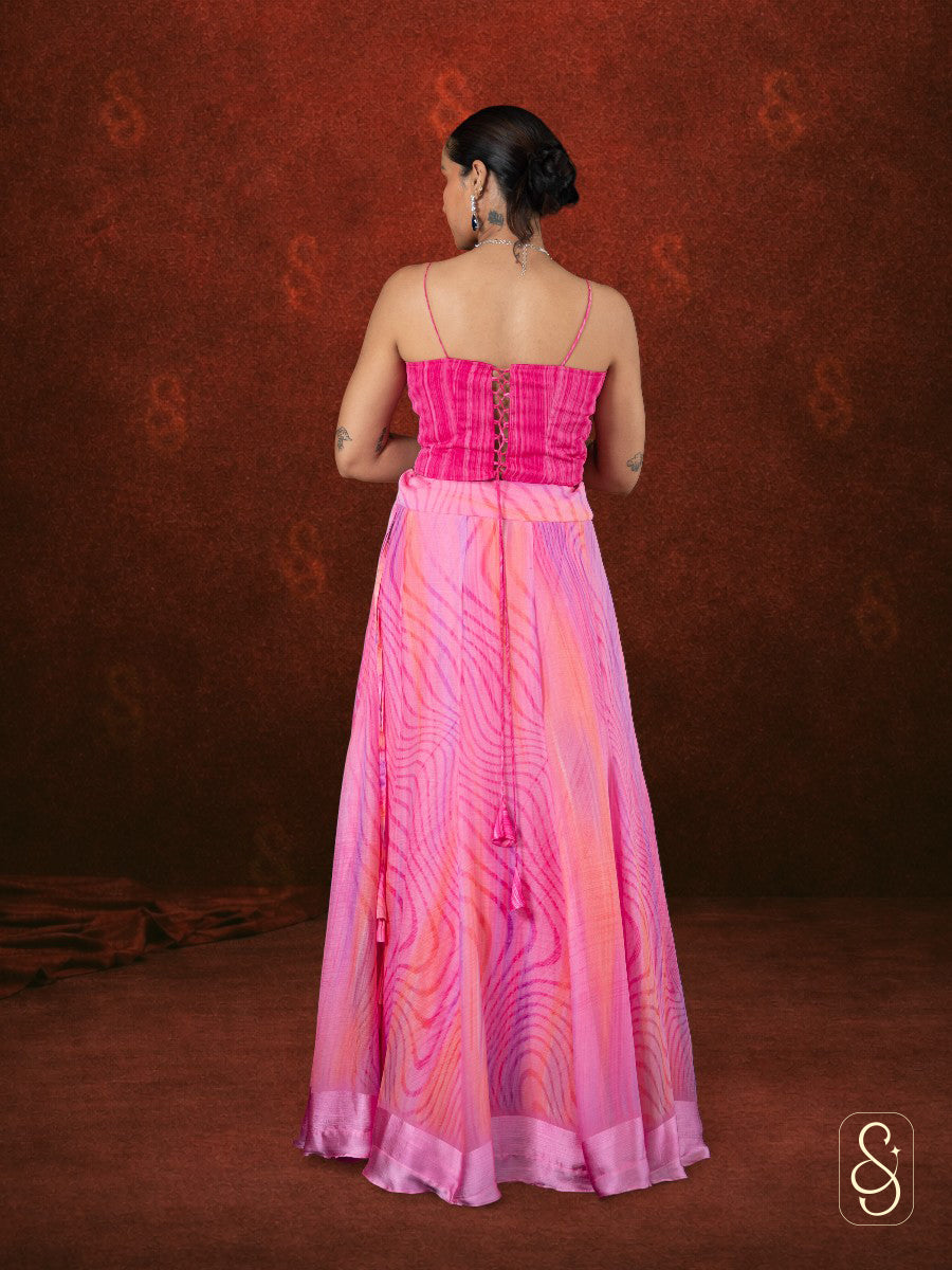 Printed Chiffon Lehenga Set