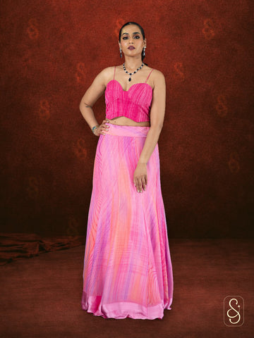 Printed Chiffon Lehenga Set