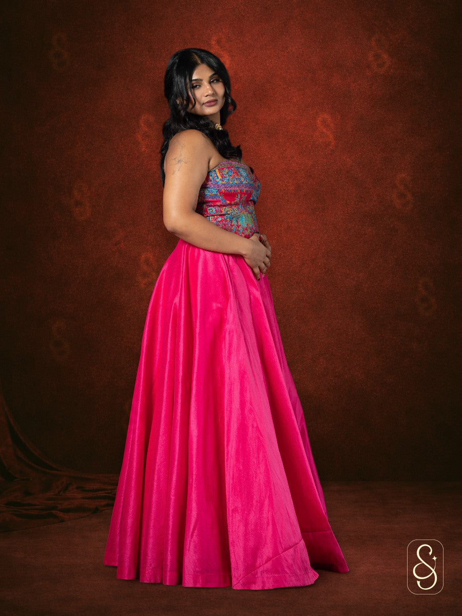 Printed Corset Silk Lehenga