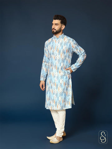 Printed Cotton Kurta with Mirror Work Detailing