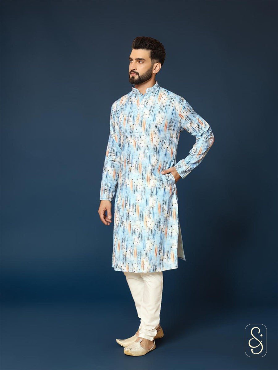 Printed Cotton Kurta with Mirror Work Detailing