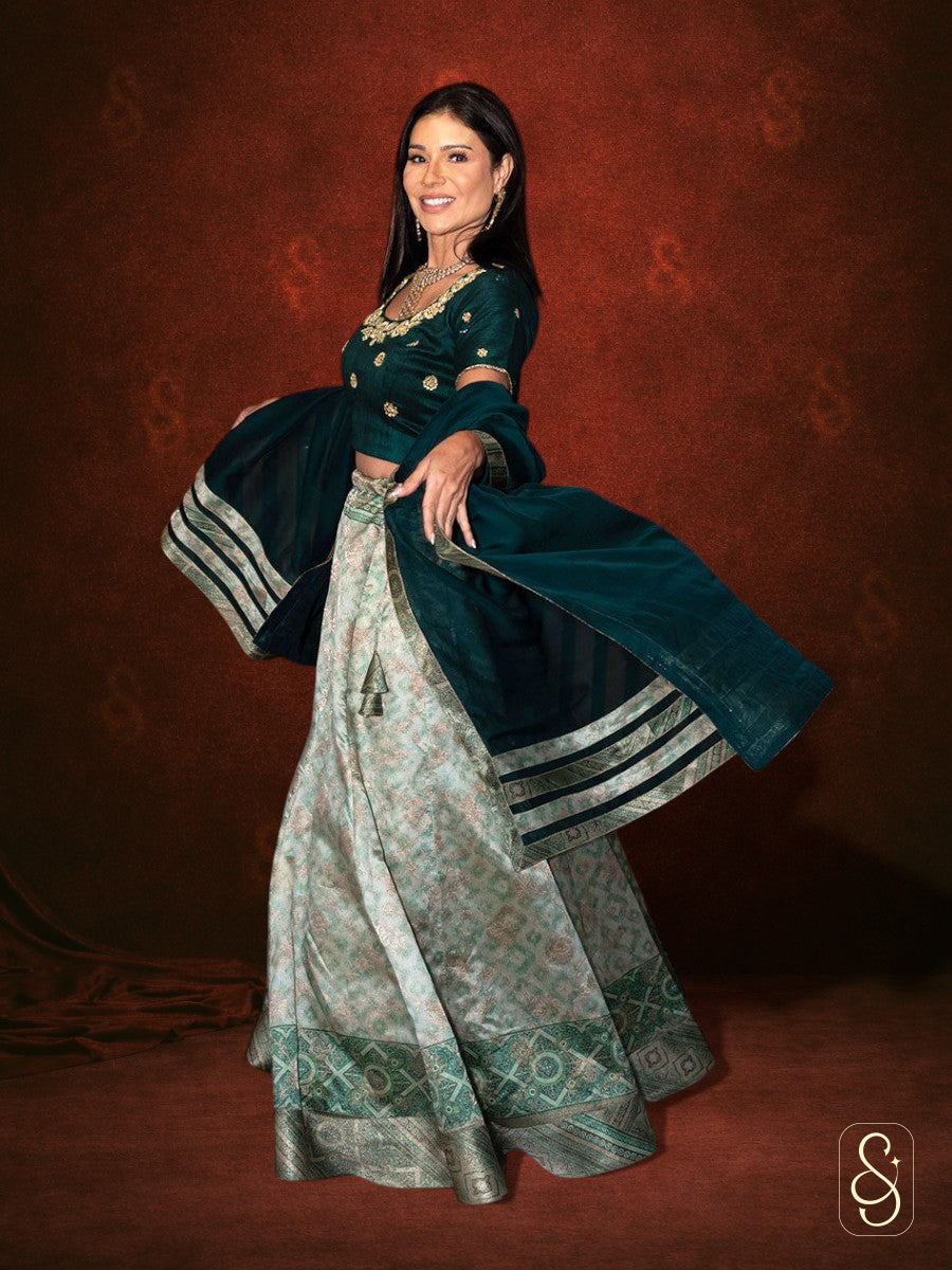 Printed Fish Cut Lehenga Set