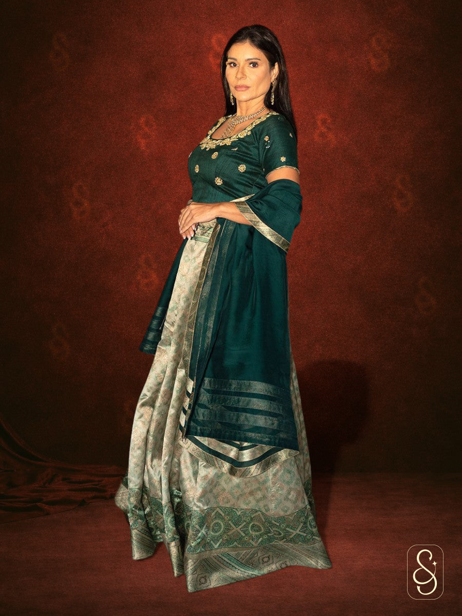 Printed Fish Cut Lehenga Set