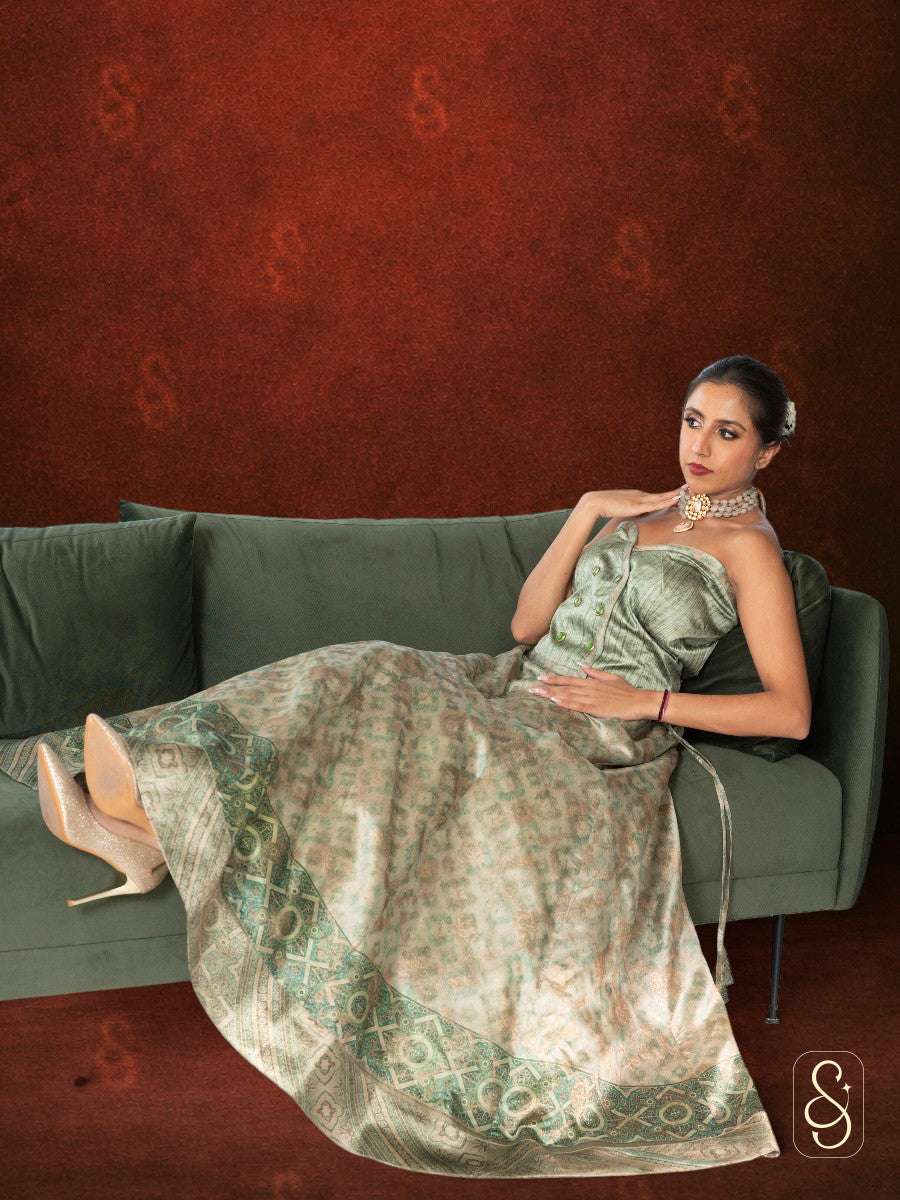 Printed Tissue Organza Lehenga