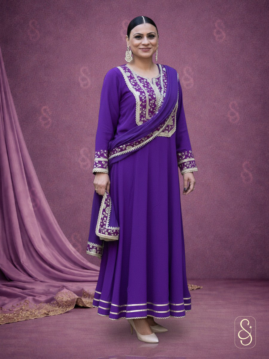 Purple Brocade Anarkali Suit Set