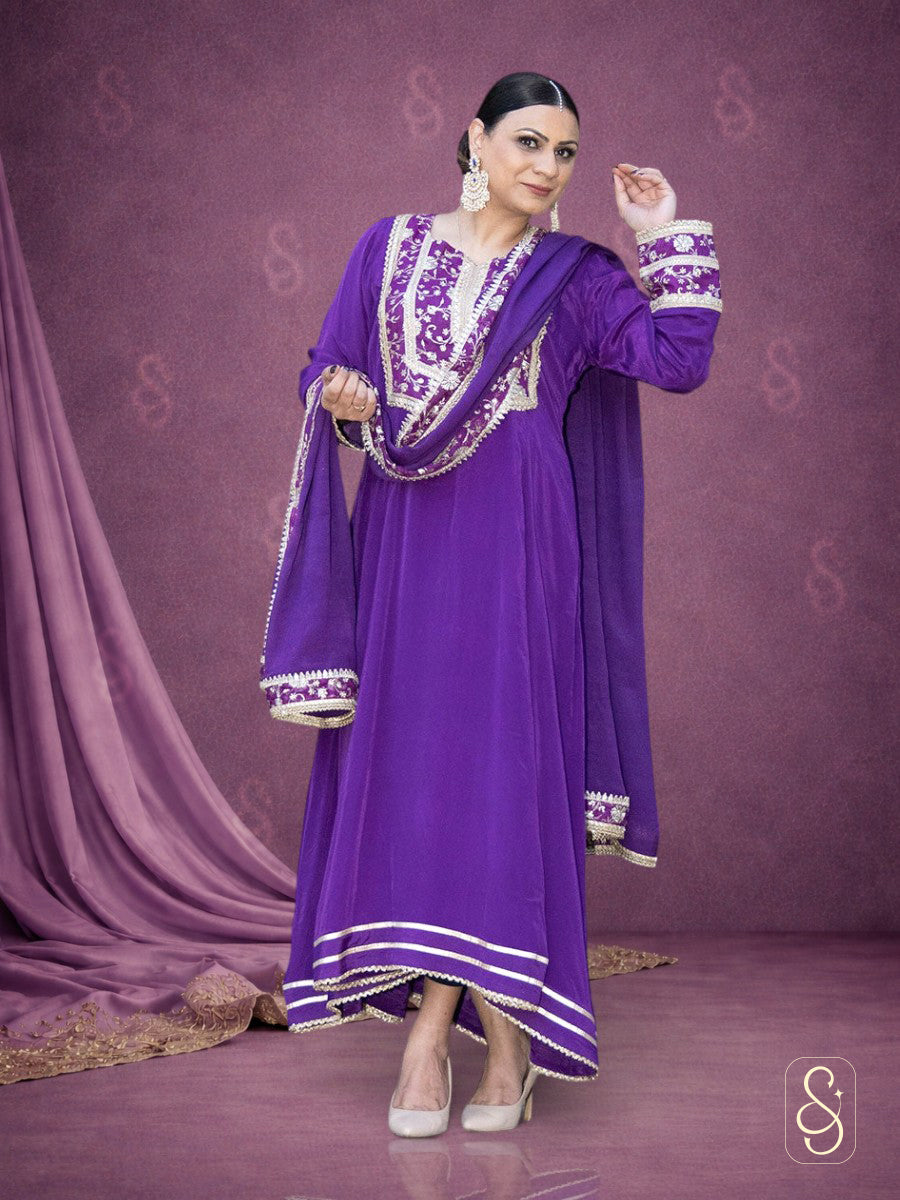 Purple Brocade Anarkali Suit Set
