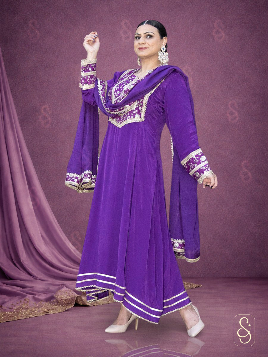 Purple Brocade Anarkali Suit Set