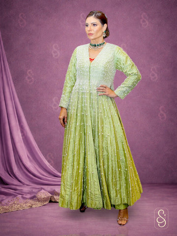 Raw Silk Pearl Work Jacket Set