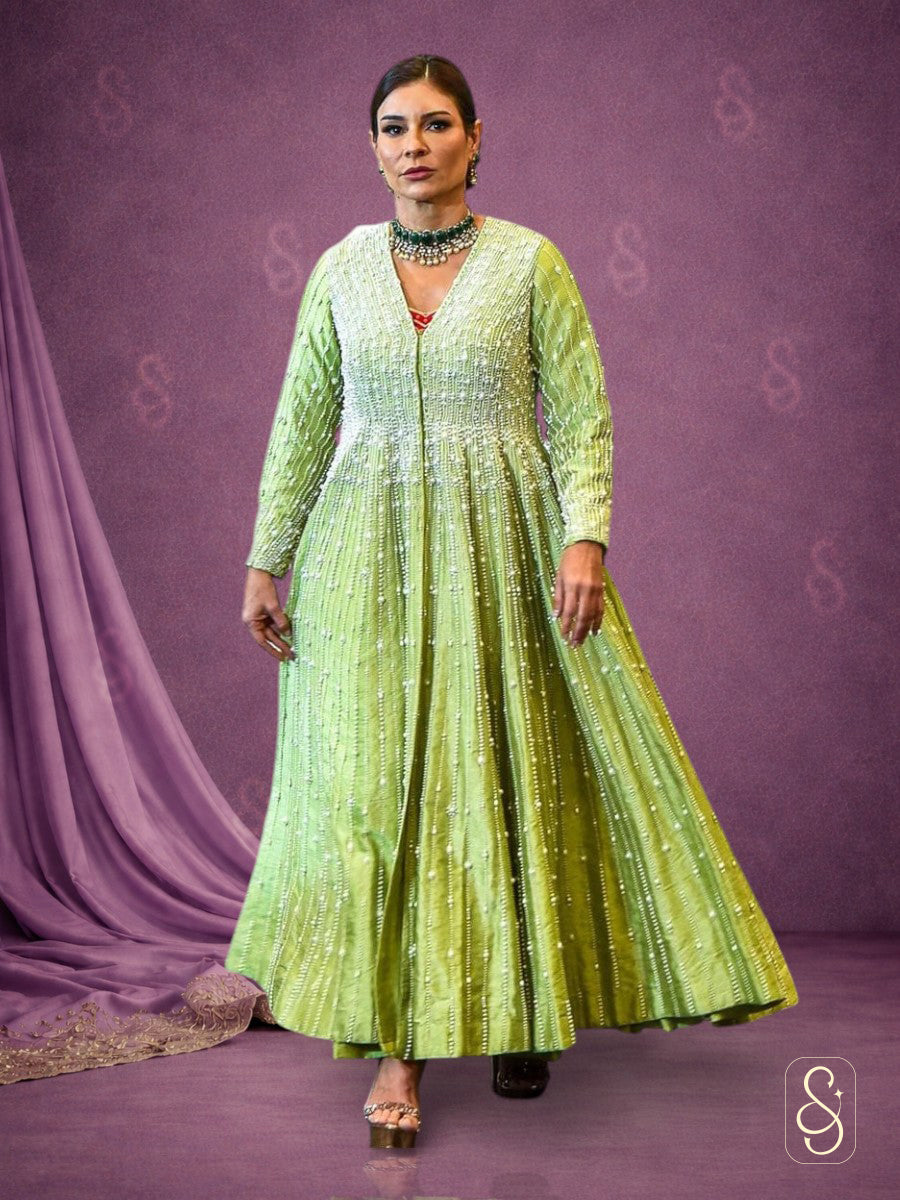 Raw Silk Pearl Work Jacket Set