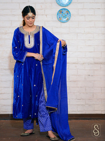 Royal Blue Velvet Brocade Set