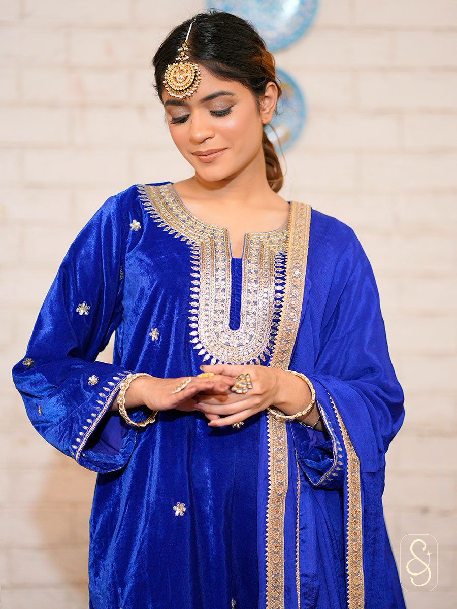 Royal Blue Velvet Brocade Set