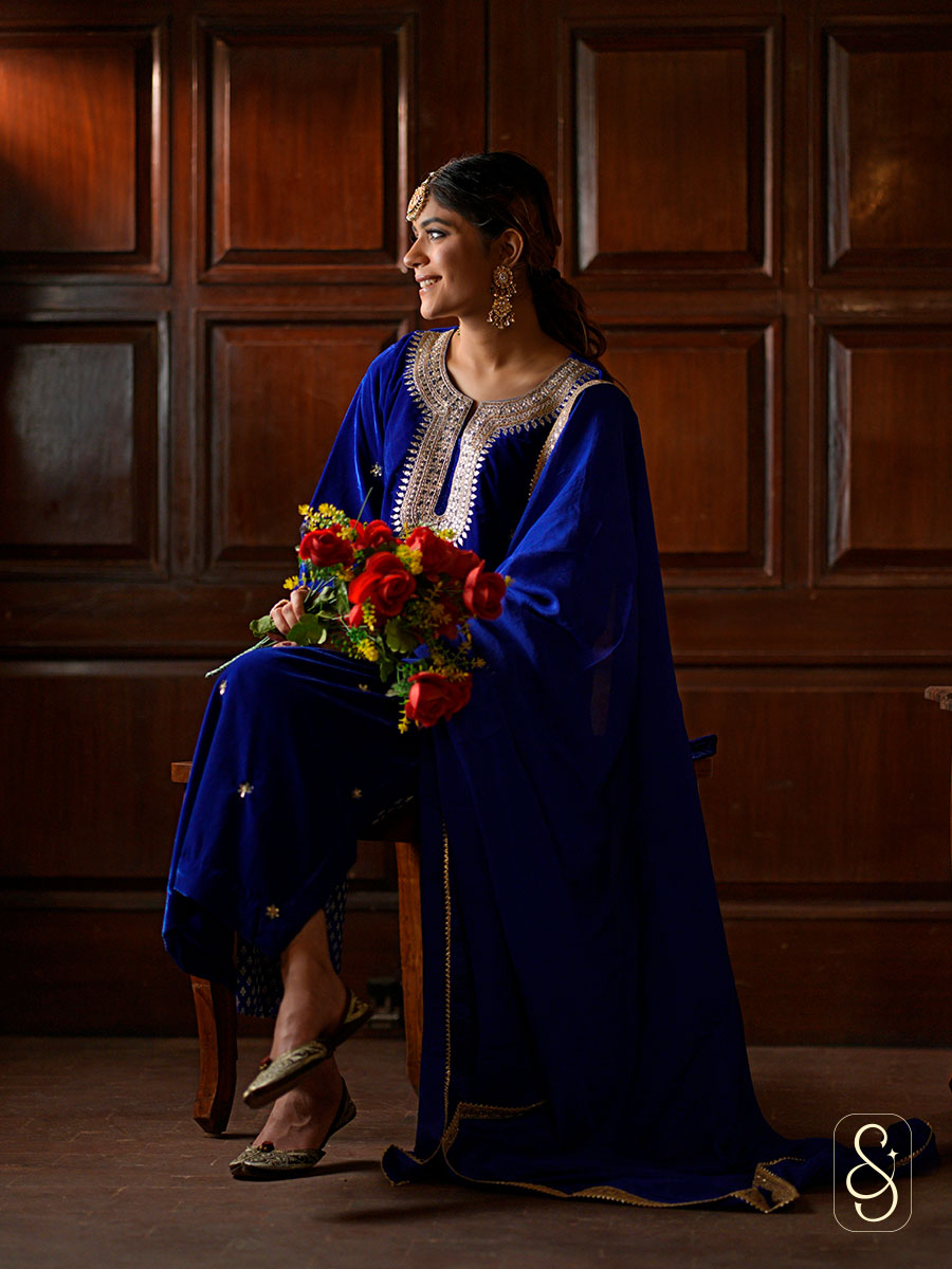 Royal Blue Velvet Brocade Set