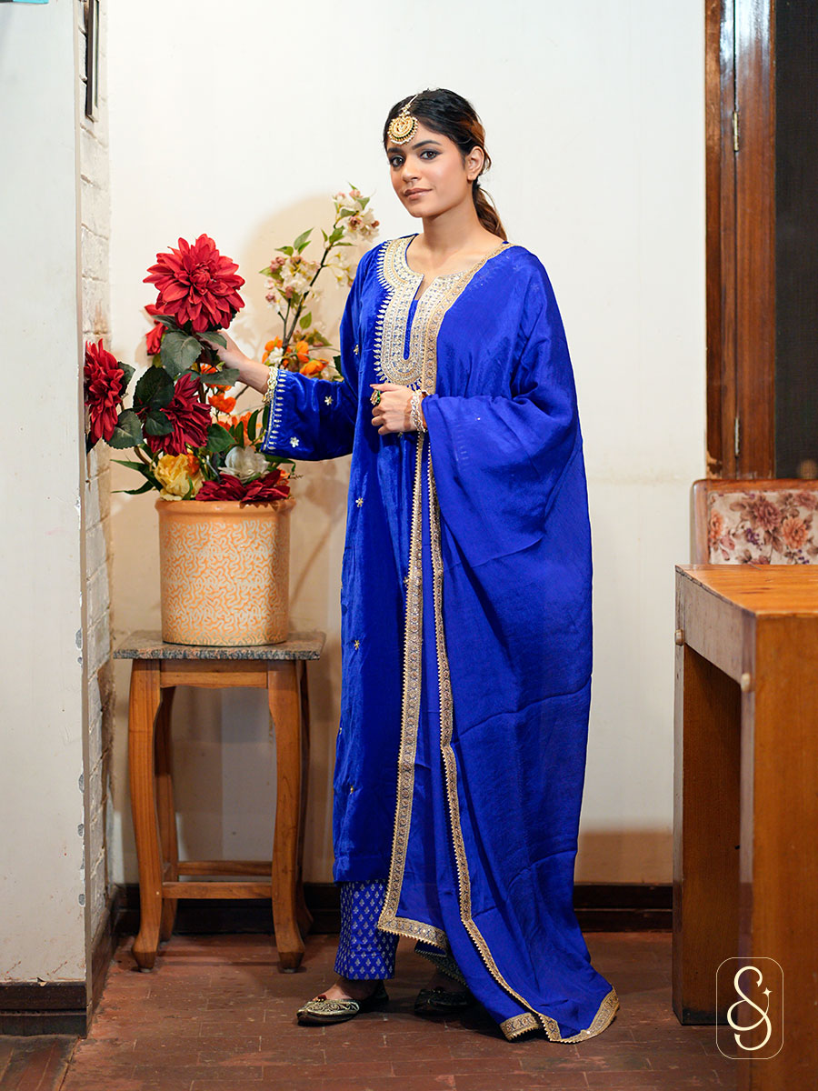 Royal Blue Velvet Brocade Set