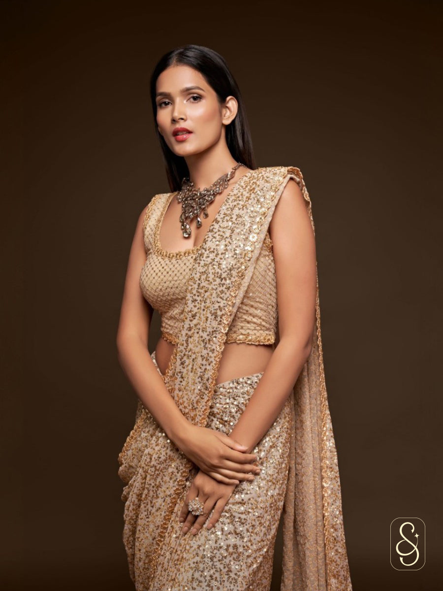 Elegant Off White Saree Set