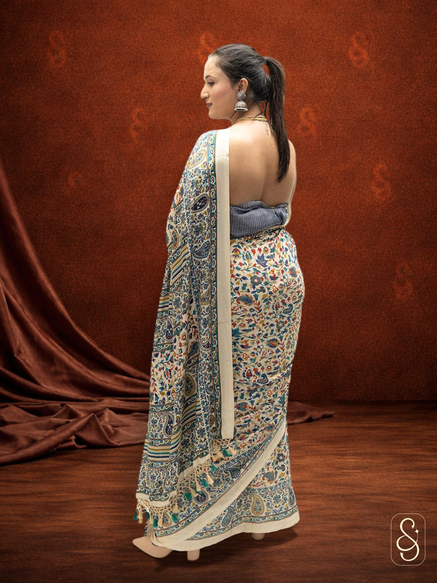 Satin Silk Kashmiri print saree