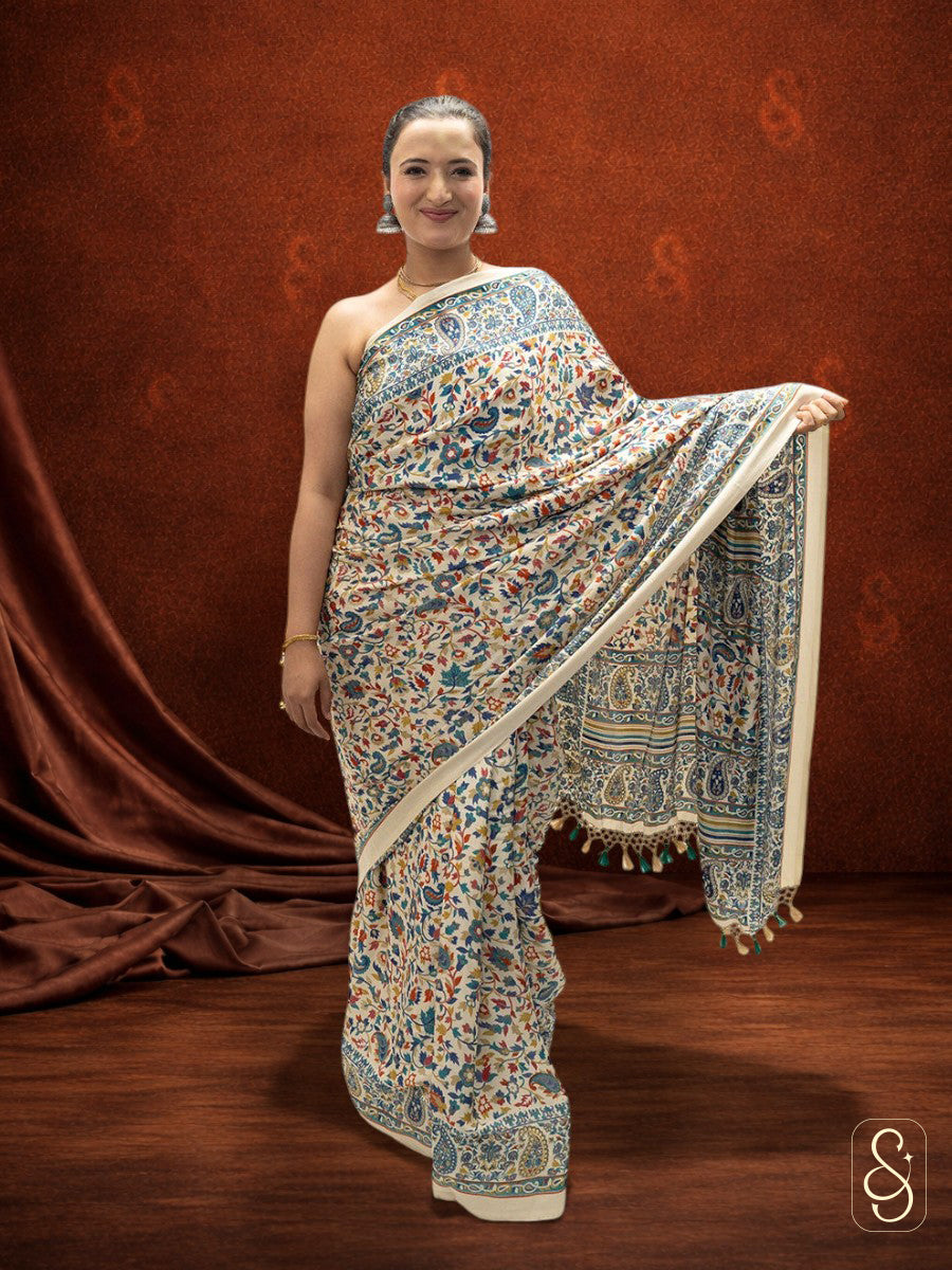 Satin Silk Kashmiri print saree