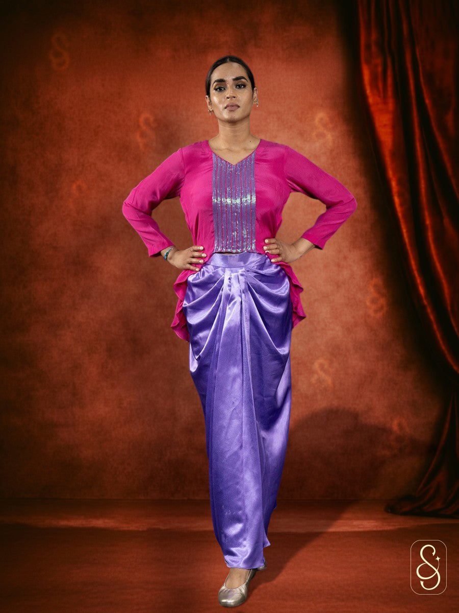 Satin Skirt with Embroidered Crepe Top