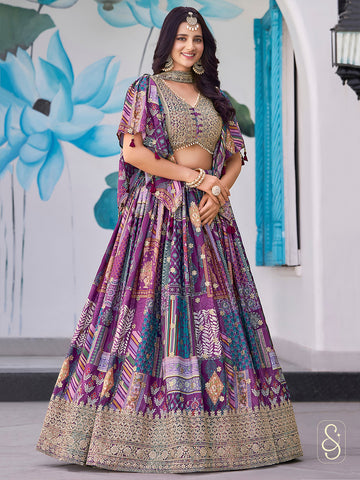 Regal Satin Cape Embroidered Lehenga