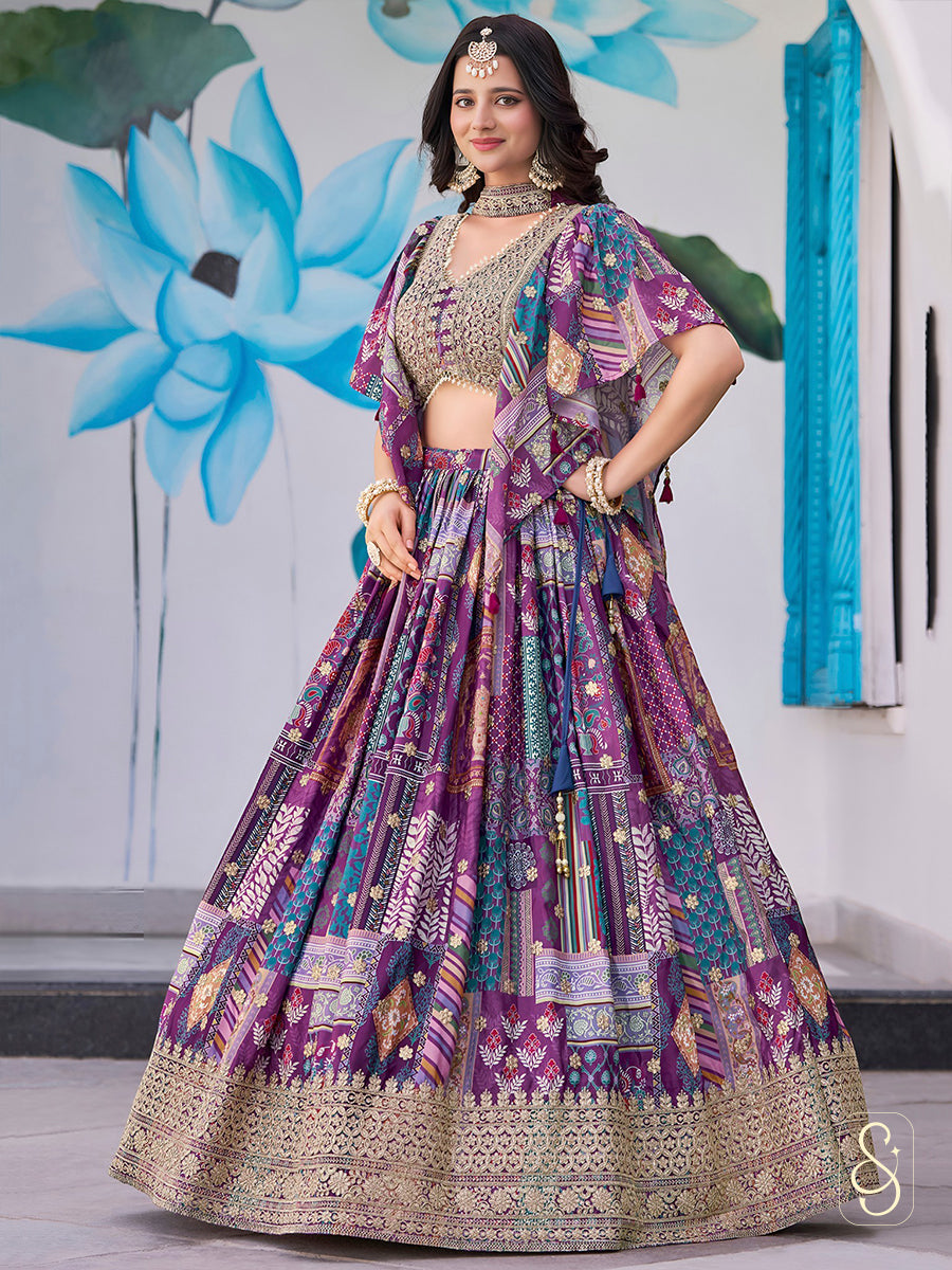 Regal Satin Cape Embroidered Lehenga