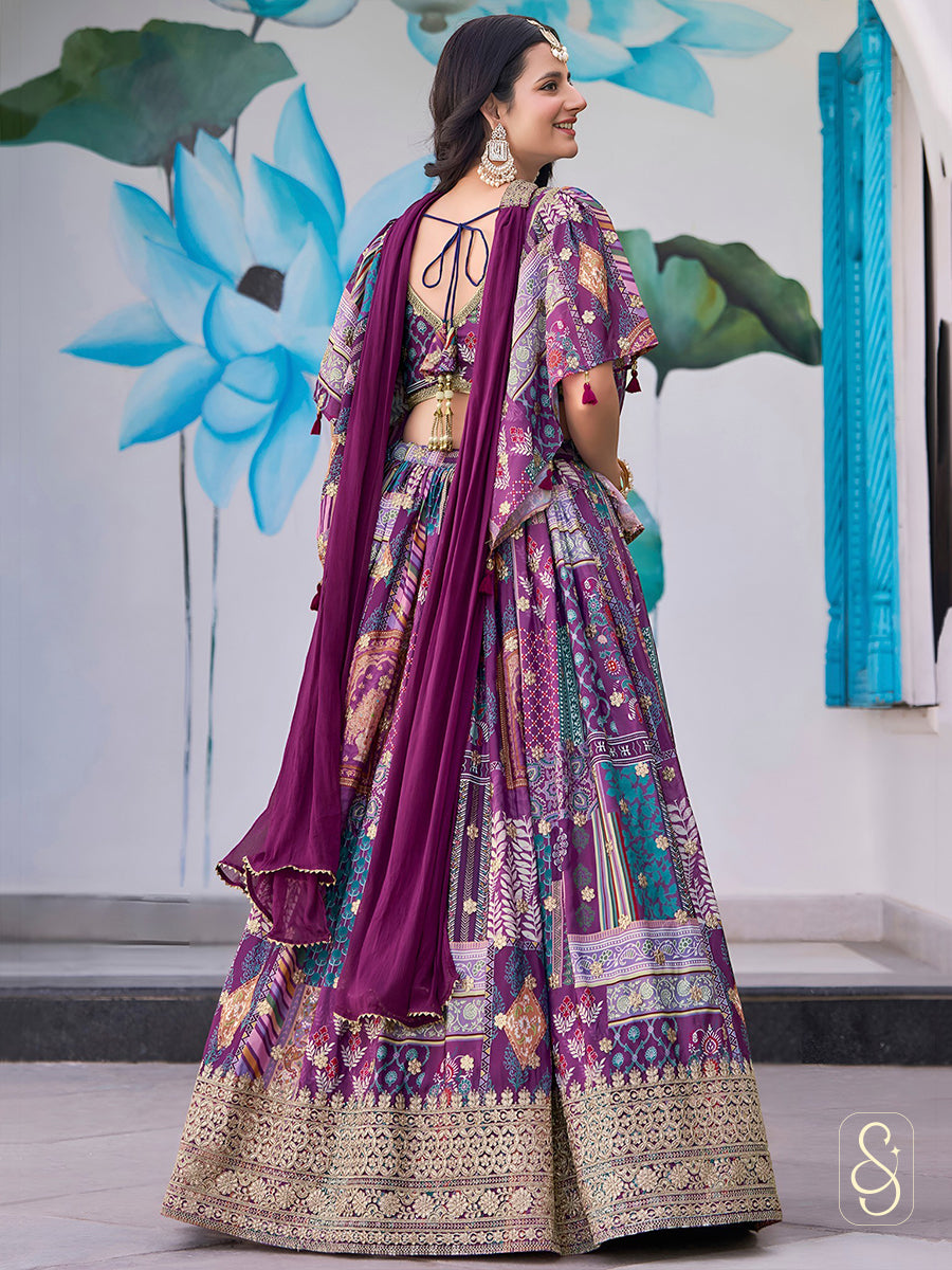 Regal Satin Cape Embroidered Lehenga