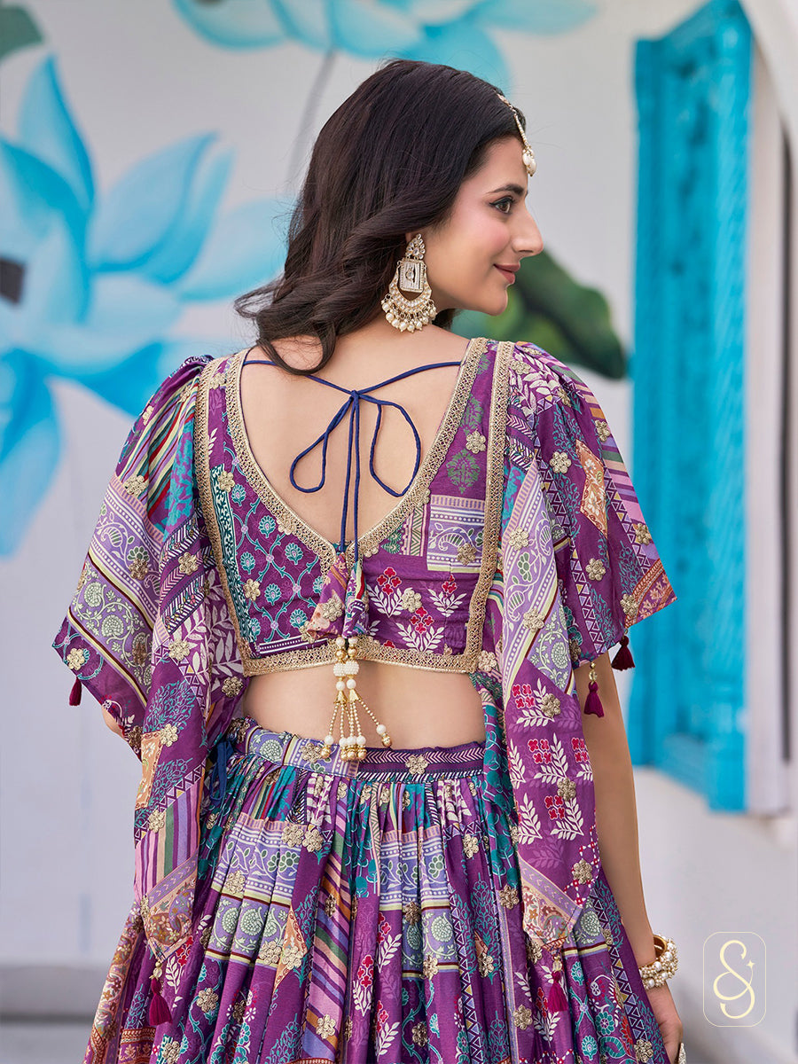 Regal Satin Cape Embroidered Lehenga