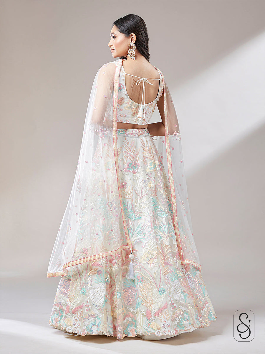 White Net Embroidered Lehenga